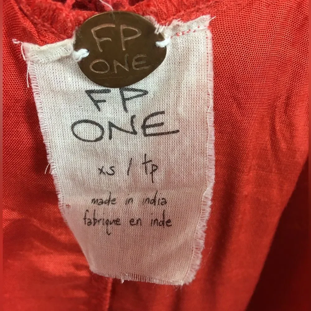 FREE PEOPLE Red-Orange Ilektra Mini Dress Cotton